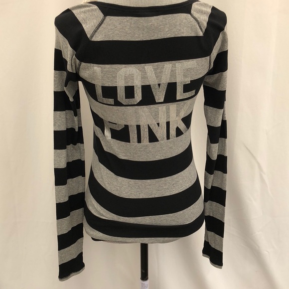 PINK gray & black stripe long sleeve shirt S•P - Picture 2 of 8